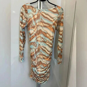 Dynamite Mesh & Marble Print Dress